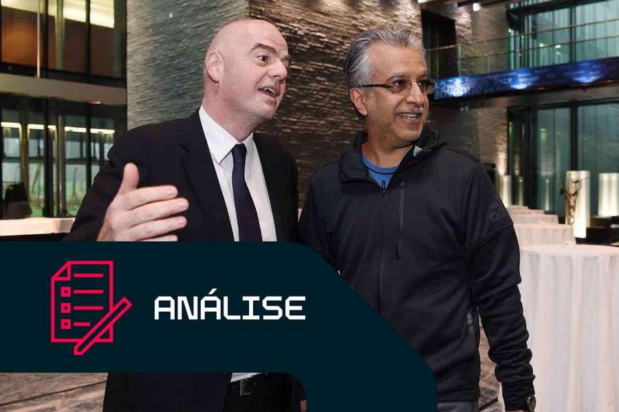 Gianni Infantino e o xeique Salman bin Ibrahim Al-Khalifa, considerado um potencial desafiante