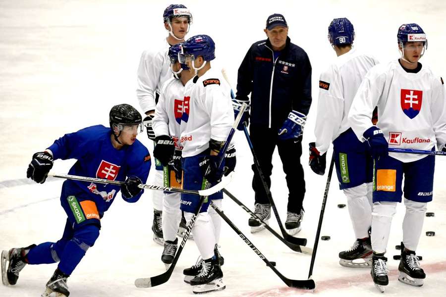 Slovenskí hokejisti zarezávajú na ľade.