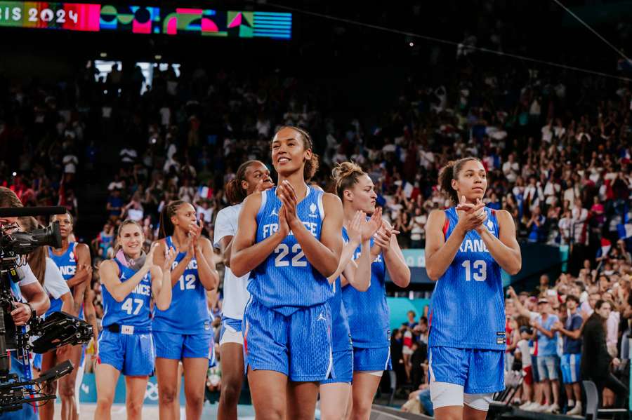 France's players celebrate after defeating Germany