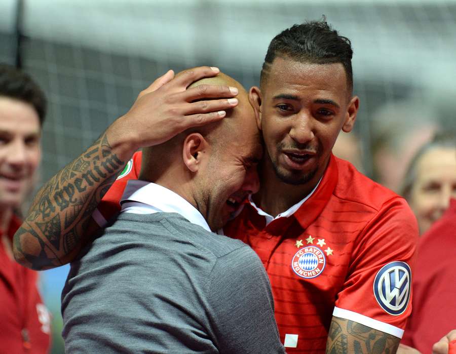 Jerome Boateng emotionally embraces Pep Guardiola Jerome Boateng emotionally embraces Pep Guardiola