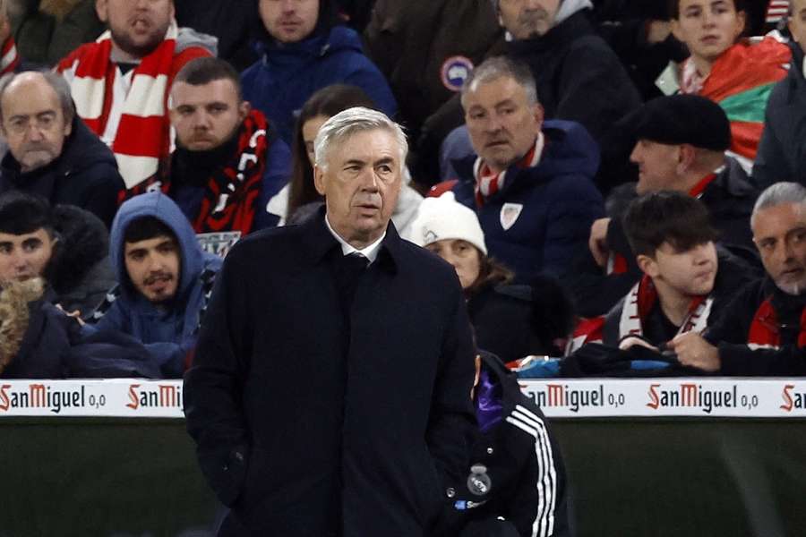 Real Madrid coach Carlo Ancelotti looks on during a match in Bilbao