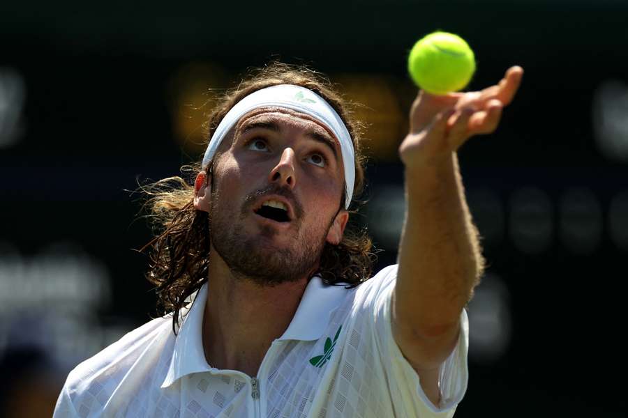 Greece's Stefanos Tsitsipas in action during his first-round match against France's Valentin Royer 