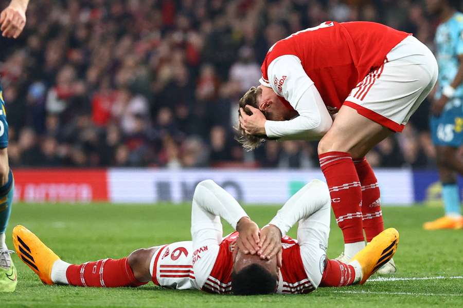 Arsenal players react during Friday's 3-3 draw with Southampton