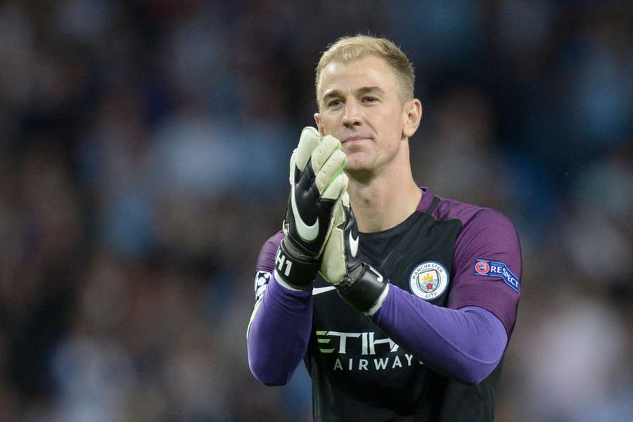 Joe Hart gestures to the crowd at the end of the Champions League match against Steaua Bucharest