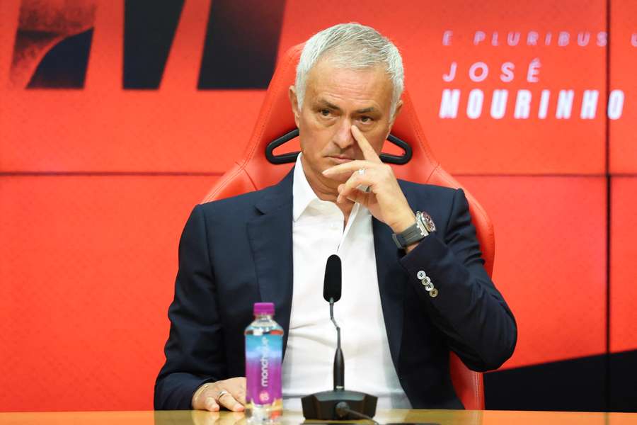 Portuguese coach Jose Mourinho attends a press conference during his official presentation as new Benfica coach