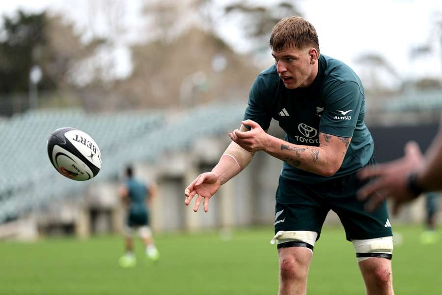 Fabian Holland during a New Zealand All Blacks training session