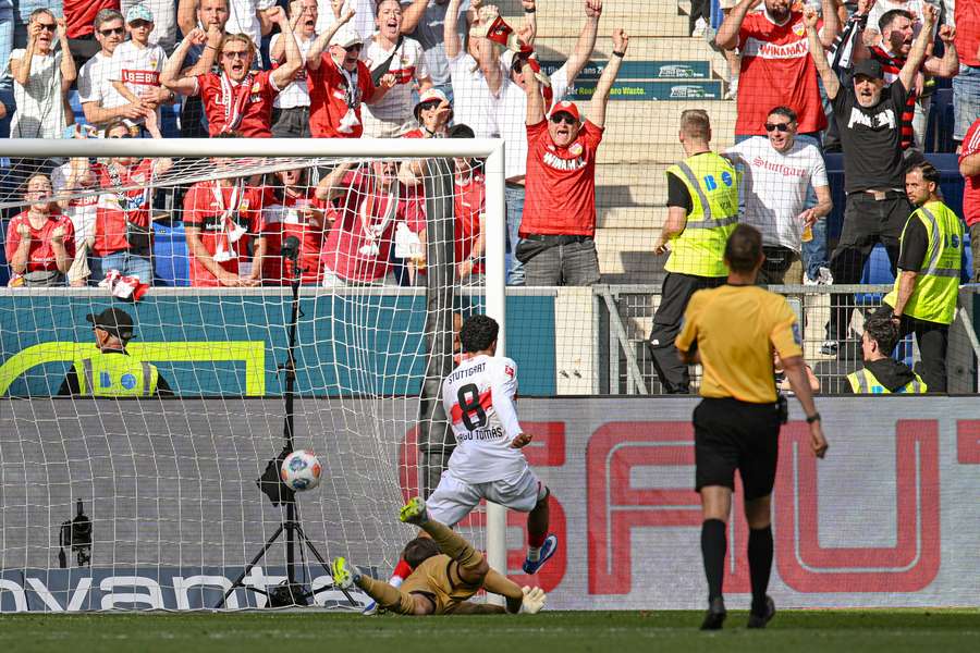 Stuttgart's Portuguese forward Tiago Tomas scores