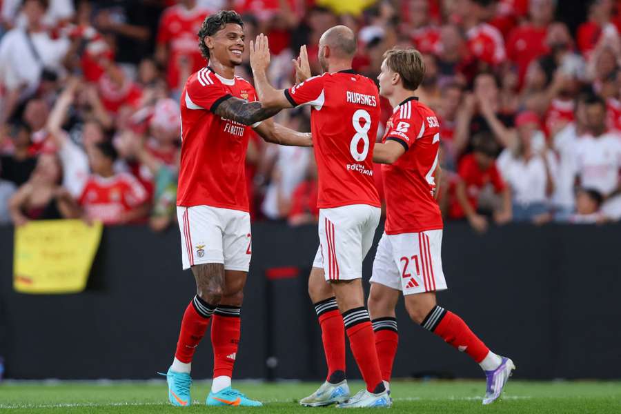 Benfica celebrate their victory over Nice In Champions League qualifying.
