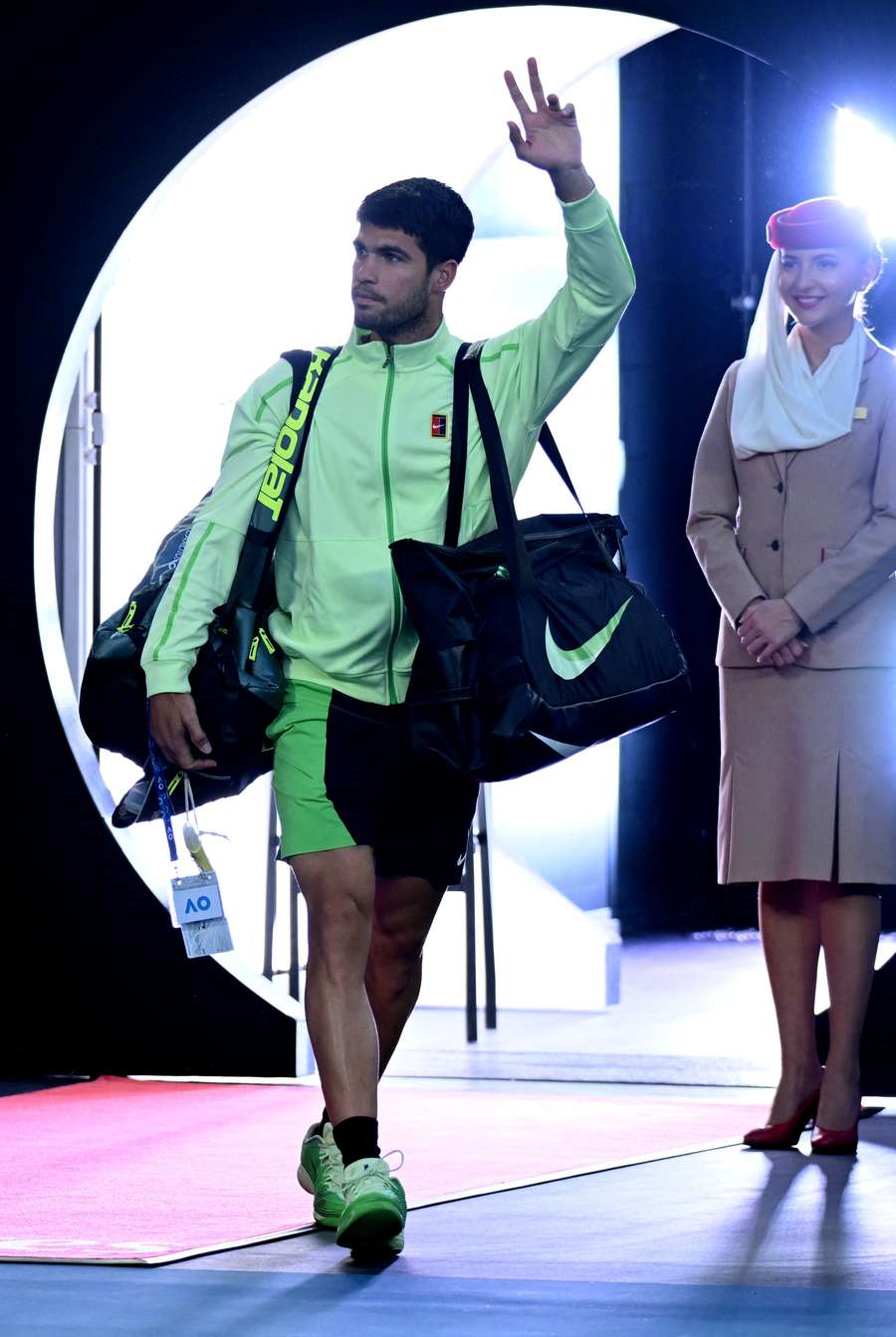 Carlos Alcaraz arrives for his quarter final match against Alex De Minaur