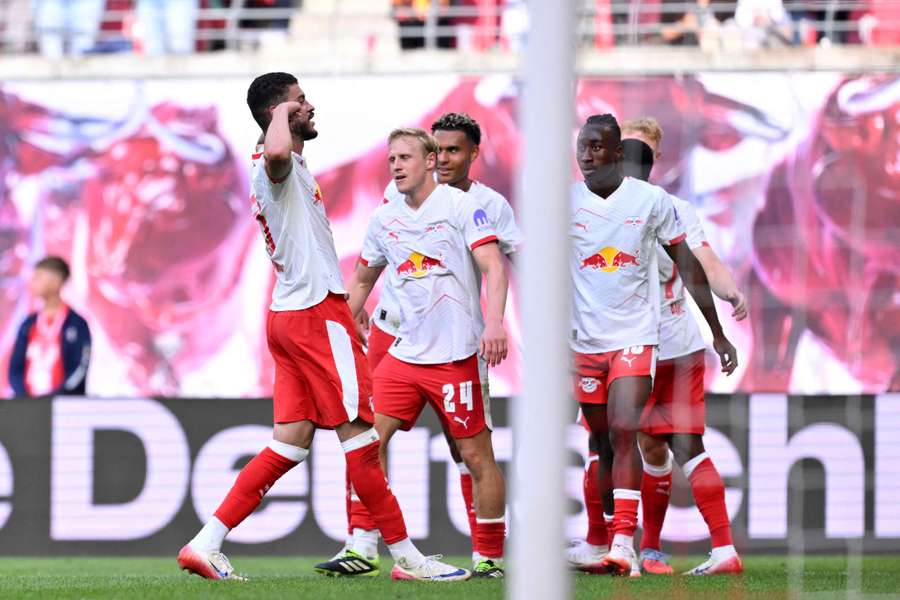 Romulo Cardoso celebrates scoring RB Leipzig's second goal