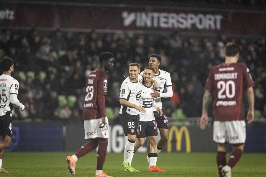 Valentin Rongier and Rennes celebrate after his goal Valentin Rongier and Rennes celebrate after his goal