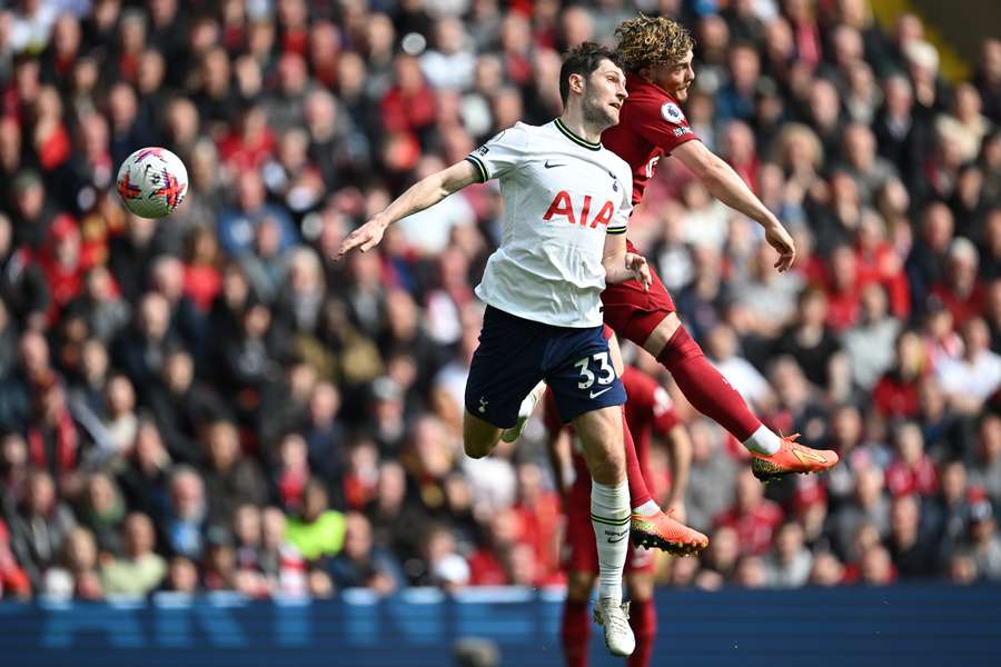 Elliott vies for the ball with Spurs' Ben Davies