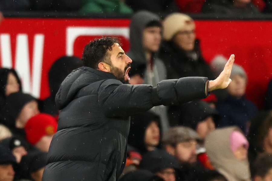Amorim reacts during the match at Old Trafford