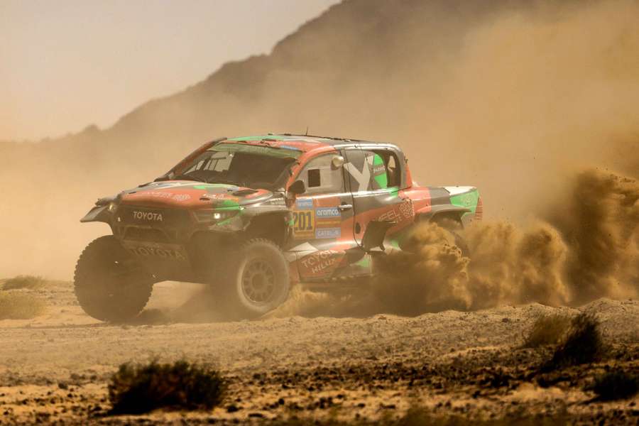 Overdrive Racing's Yazeed Al-Rajhi and Timo Gottschalk in action during stage three