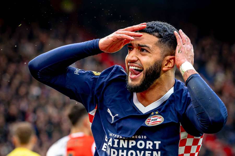 PSV's Ismael Saibari celebrates scoring against Feyenoord PSV's Ismael Saibari celebrates scoring against Feyenoord