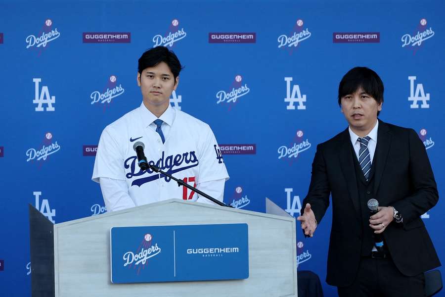 Shohei Ohtani with interpret Ippei Mizuhara during a press conference