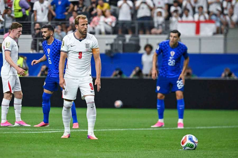 England's Harry Kane takes a penalty during the World Cup match against Croatia