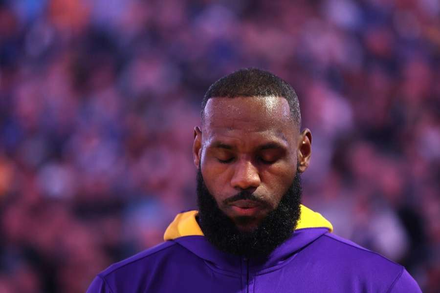 LeBron James, focussed, before a Los Angeles Lakers game.
