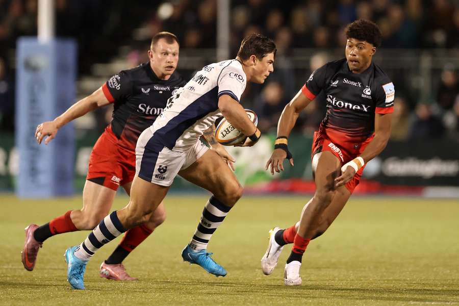 Louis Rees-Zammit with ball in hand for Bristol last month.