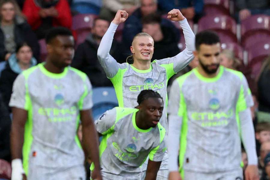 Manchester City's Erling Haaland celebrates scoring their first goal 