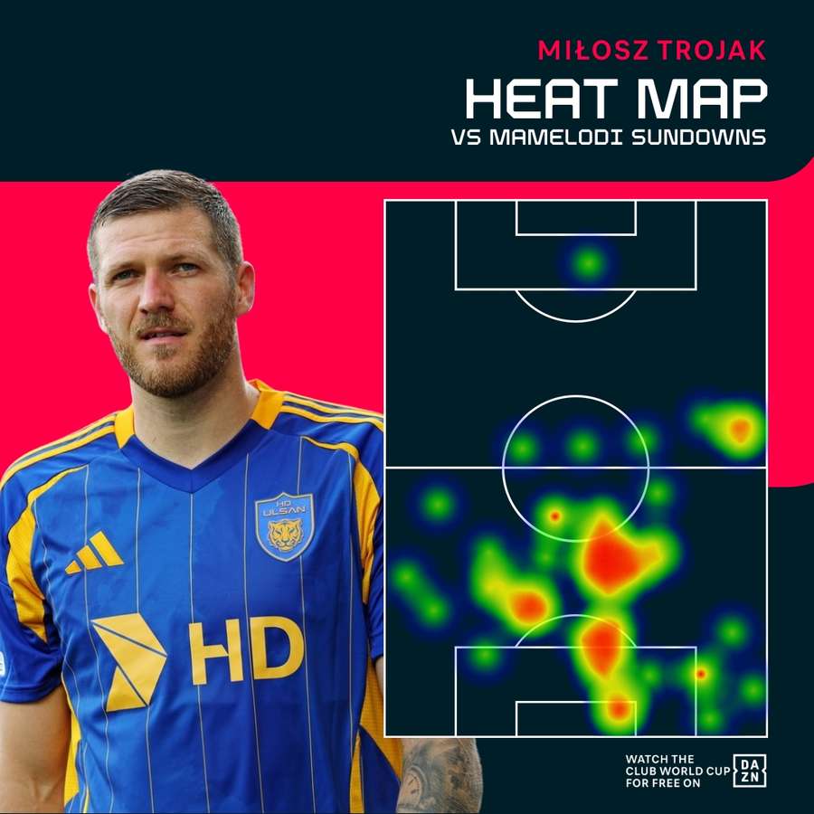 Heat mapa Miłosza Trojaka podczas jego debiutu w Ulsan