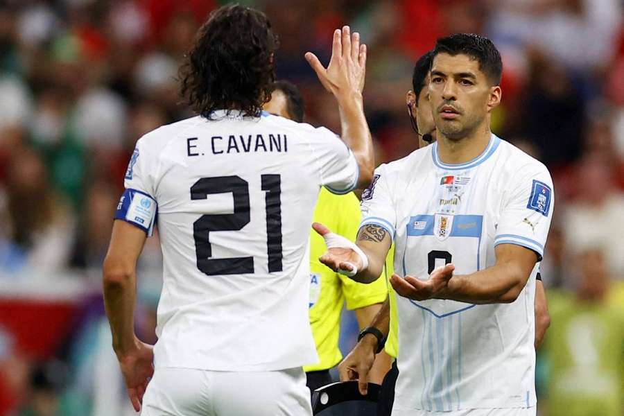 Suarez and Cavani in action with Uruguay