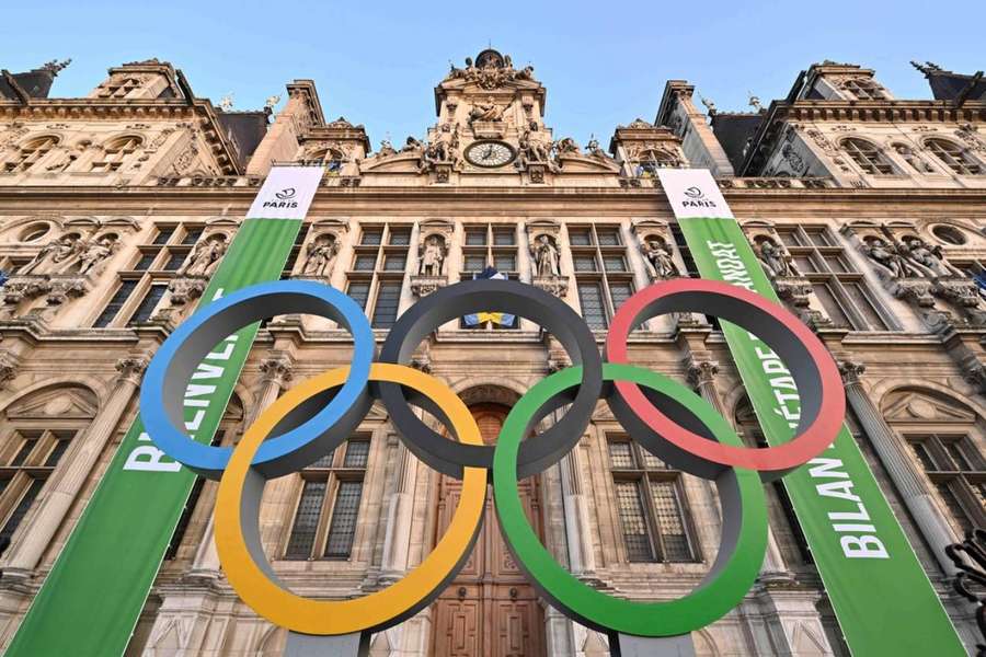 The Olympic rings are displayed in front of the Paris City Hall (Hotel de Ville) ahead of the Olympic Games 2024