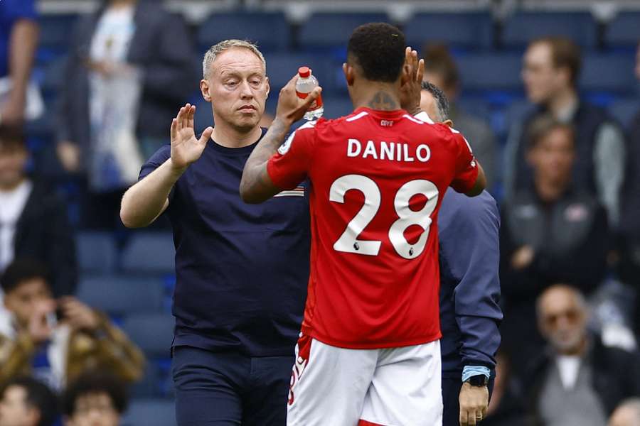 Nottingham Forest manager Steve Cooper celebrates with Danilo after the match