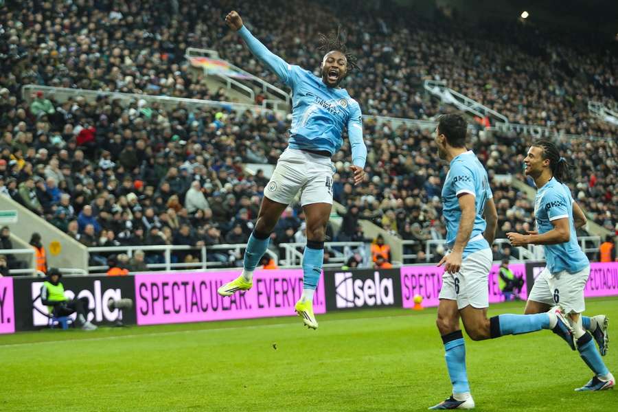 Antoine Semenyo celebrates after opening the scoring against Newcastle