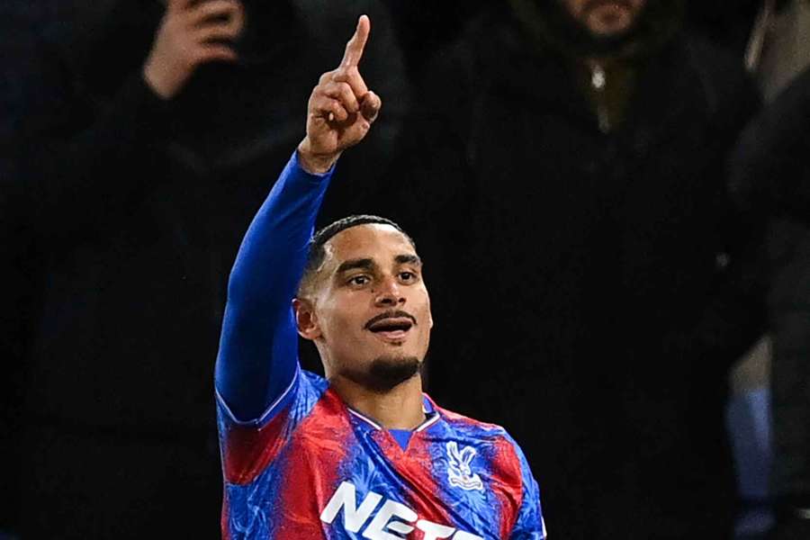 Maxence Lacroix celebrates after scoring against Manchester City on matchday 15 of the Premier League.
