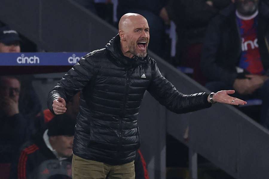 Manchester United manager Erik ten Hag gestures on the touchline