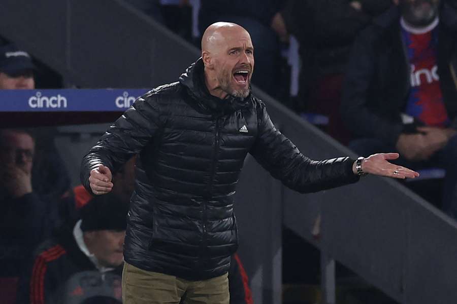 Manchester United manager Erik ten Hag gestures on the touchline