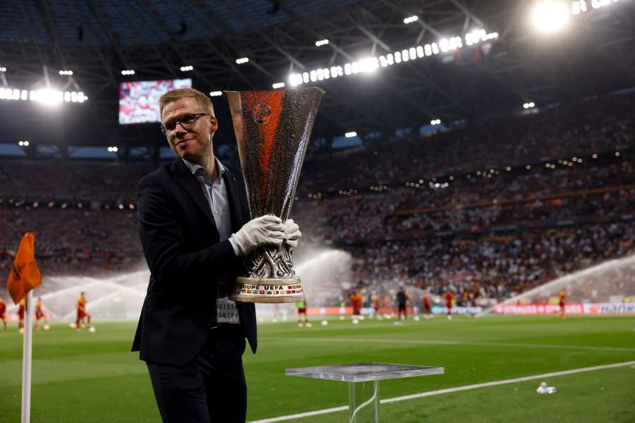 The trophy is brought out ahead of the match