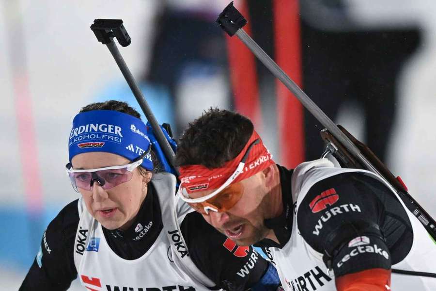 Franziska Preuß und Philipp Nawrath in der Vorsaison bei der Mixed-Staffel in Nove Mesto.