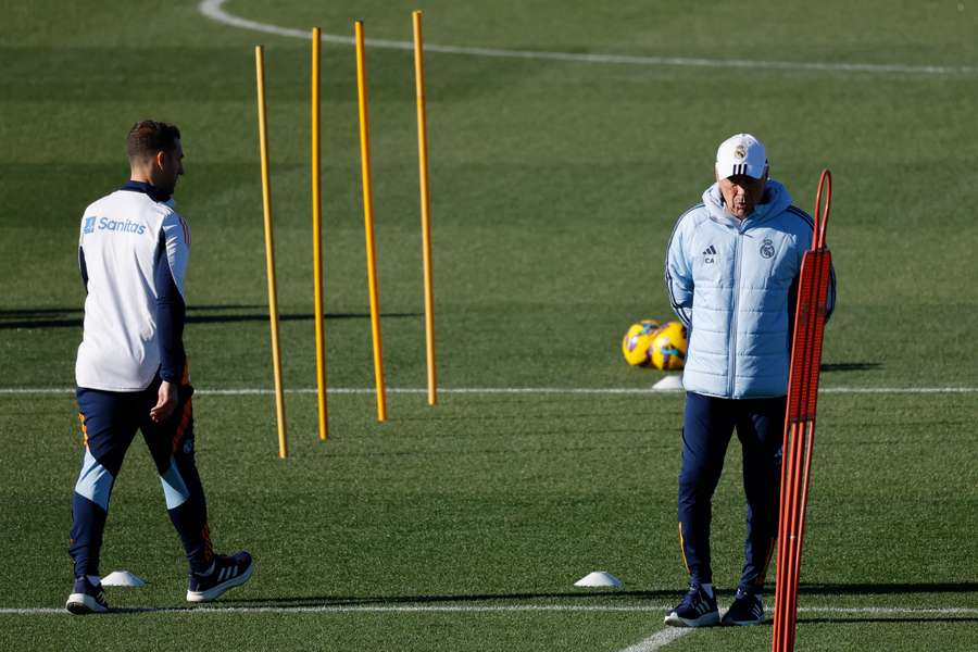 Carlo Ancelotti, en el entrenamiento del sábado en Valdebebas