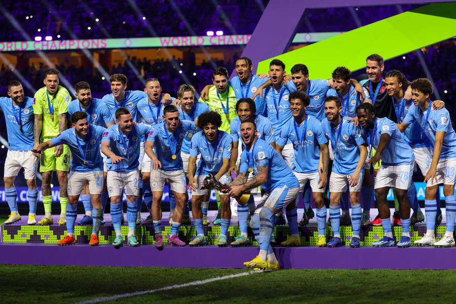 Manchester City players celebrate winning the Club World Cup