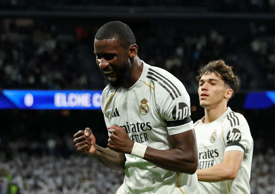 Real Madrid's Antonio Rudiger celebrates scoring
