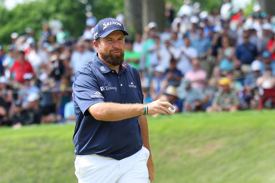 Shane Lowry reacts to his birdie on the 14th green during the third round of the PGA Championship