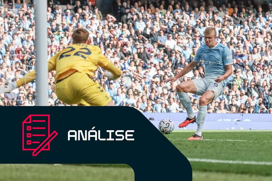 Erling Haaland, do Man City, marca para fazer o 5-3 frente ao Sunderland