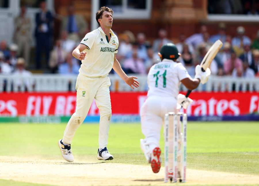 Australia's Pat Cummins reacts