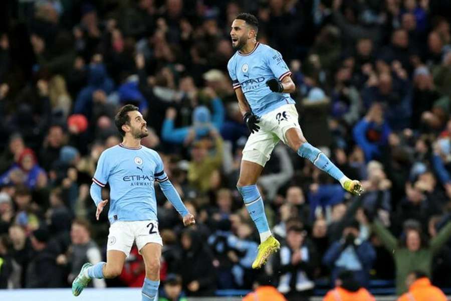 Mahrez celebrates his goal