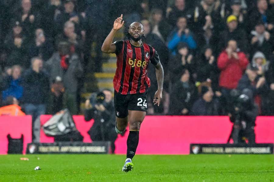 Bournemouth's Antoine Semenyo celebrates scoring against Fulham