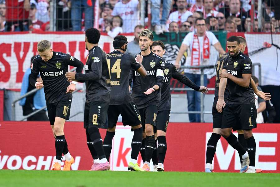 Stuttgart players celebrate their equaliser