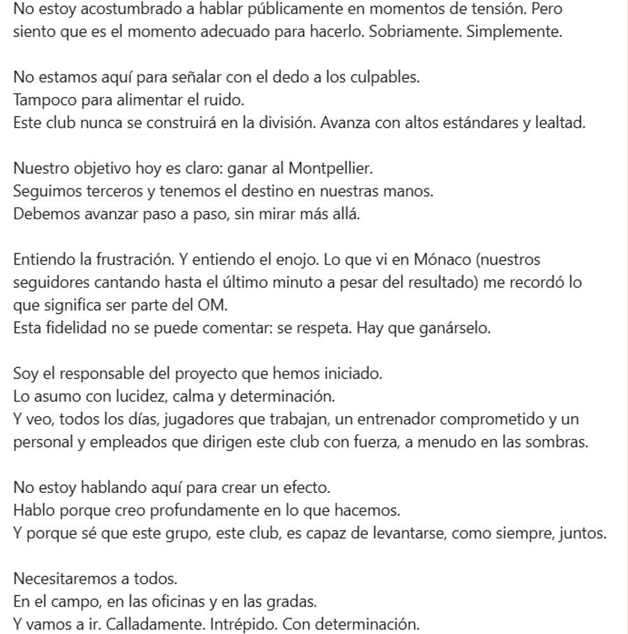 Las palabras de Longoria (redactadas originalmente en francés).