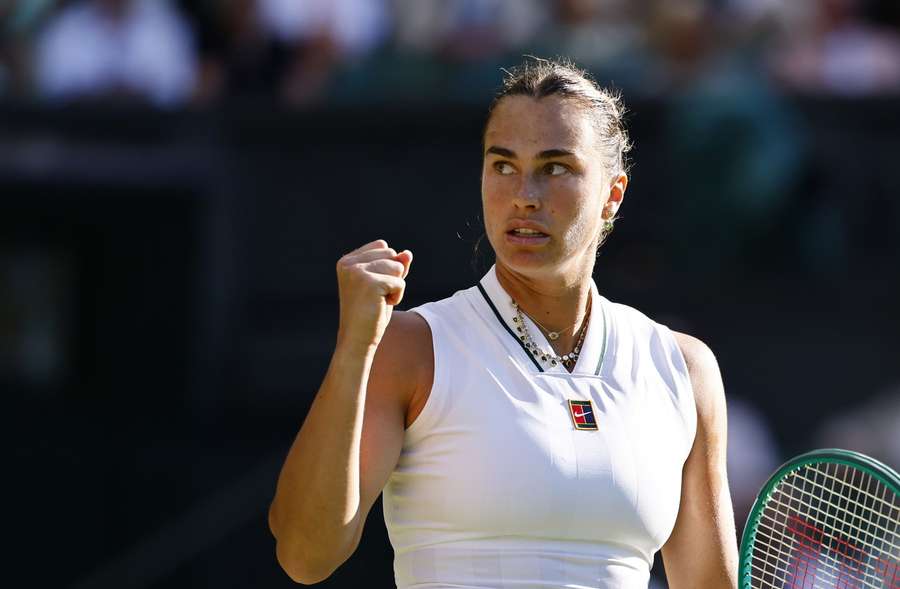 Sabalenka celebrates against Ostapenko