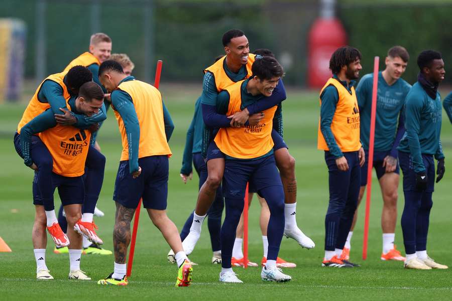 Arsenal's players train ahead of their game against Bayern Munich