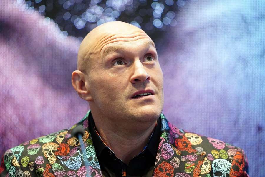 Tyson Fury during a press conference at Tottenham Hotspur Stadium