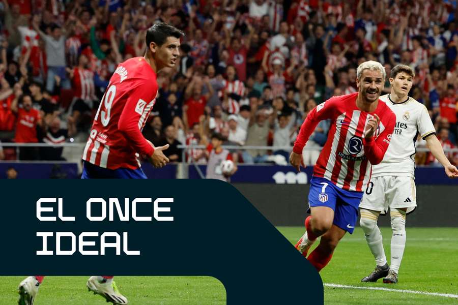 Morata y Griezmann celebran un gol ante el Real Madrid 