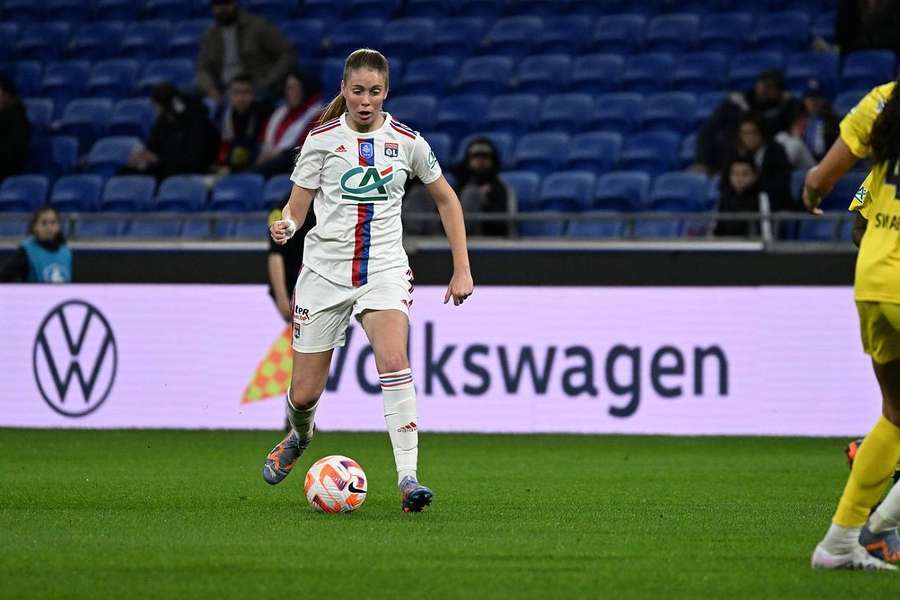 Ines Benyahia avec l'Olympique lyonnais en mars 2023.