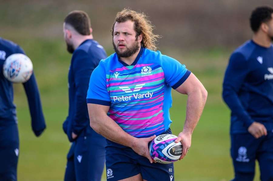 Scotland's Pierre Schoeman takes part in a training session